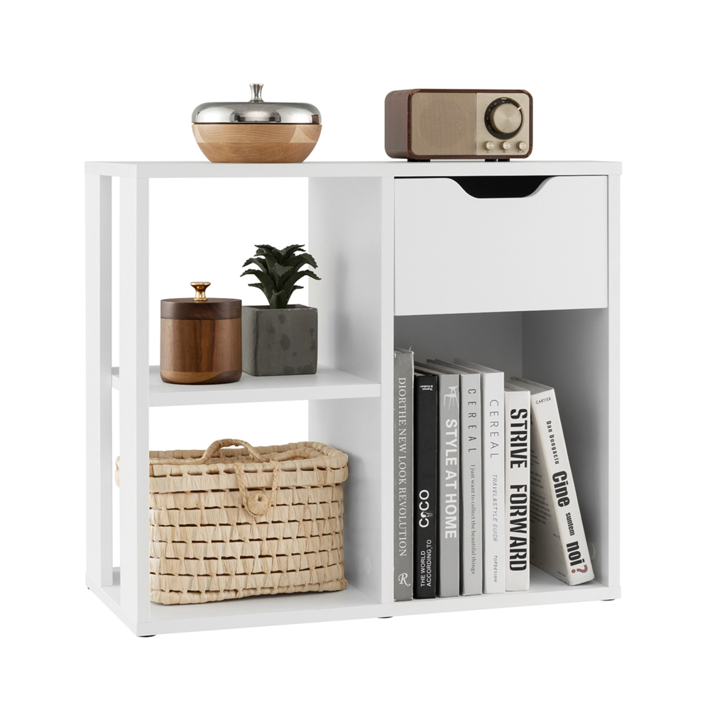 3-Cube Bookcase with 2-Tier Wooden Storage Shelf (1- or 2-Pack) - Bookcase-1-White