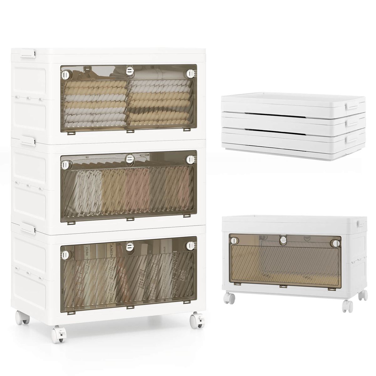 Photos - Wardrobe Costway 3/4-Tier Stackable Storage Bins with 33/44-Gal Collapsible Storage Boxes - Storage Bins-3Tier HCST06361 