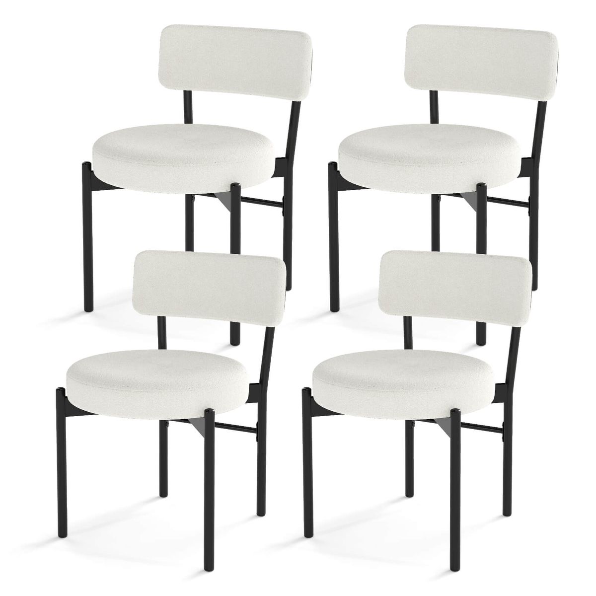 Dining Chair with Curved Back, Padded Seat, and Metal Legs (Set of 2 or 4) - White-4 Pack