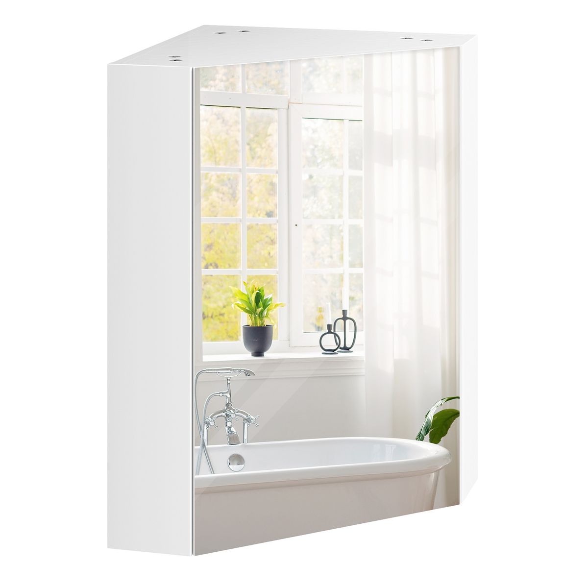 Corner Medicine Cabinet with Open Mirror Door & Adjustable Shelf - Corner Medicine Cabinet -White