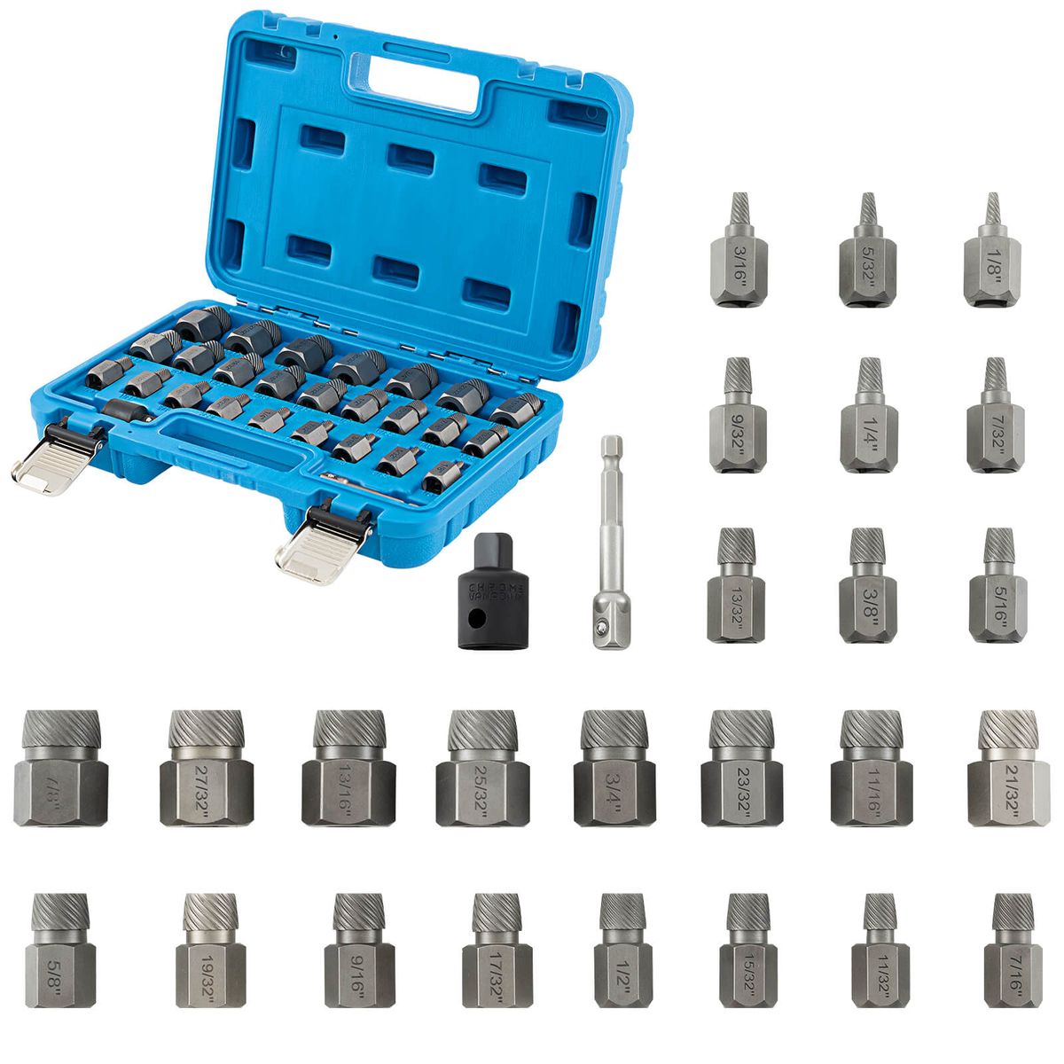 27-Piece Multi-Spline Screw Extractor Set - Extractor Set-Blue