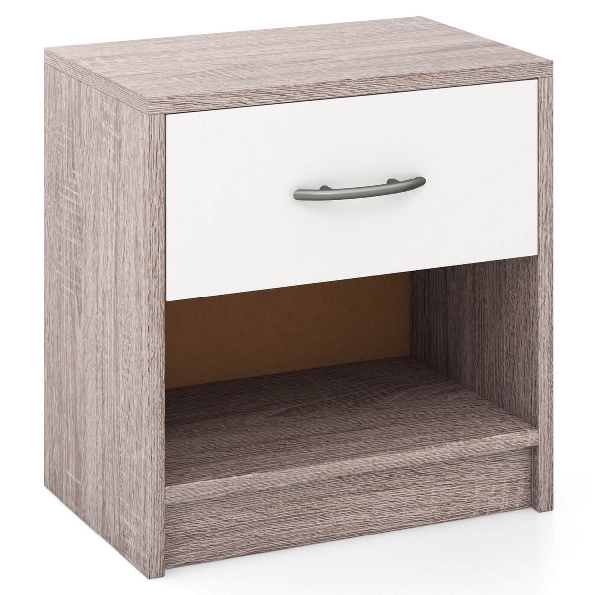 Bedside Table Nightstand with Drawer and Open Storage Shelf - Nightstand -Light Gray