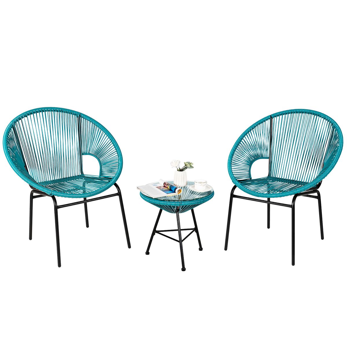 Photos - Garden Furniture Goplus 3-Piece Patio Acapulco Furniture Bistro Set with Glass Table - Patio Bistro Set gn HW66981GN 