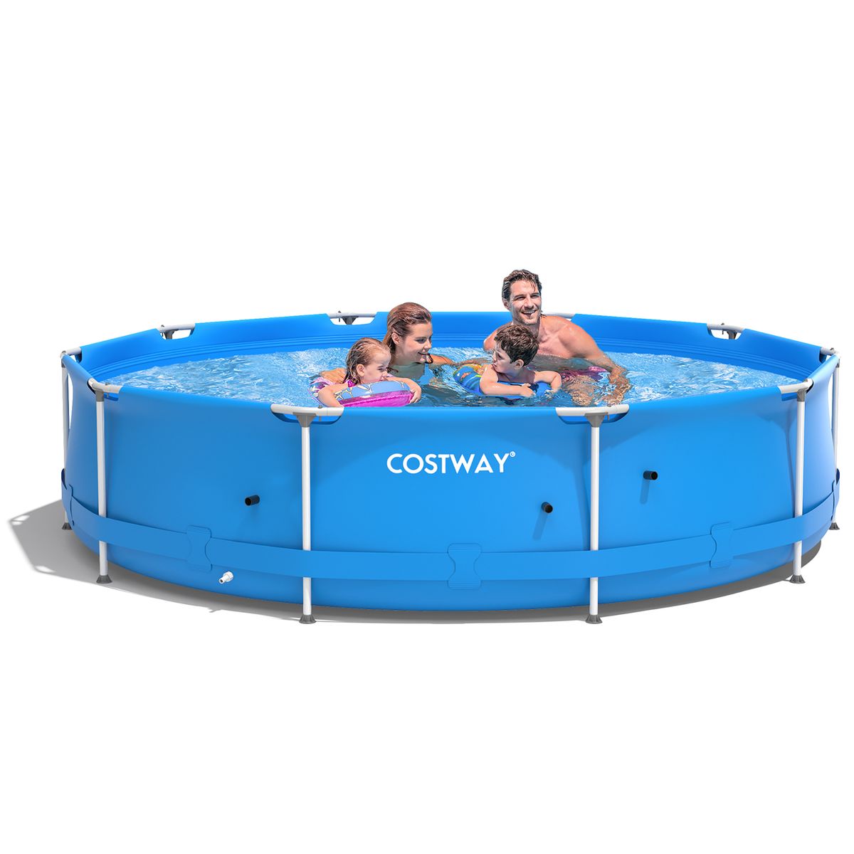 Round Above Ground Swimming Pool Patio Frame Pool W/ Pool Cover Iron Frame - Blue