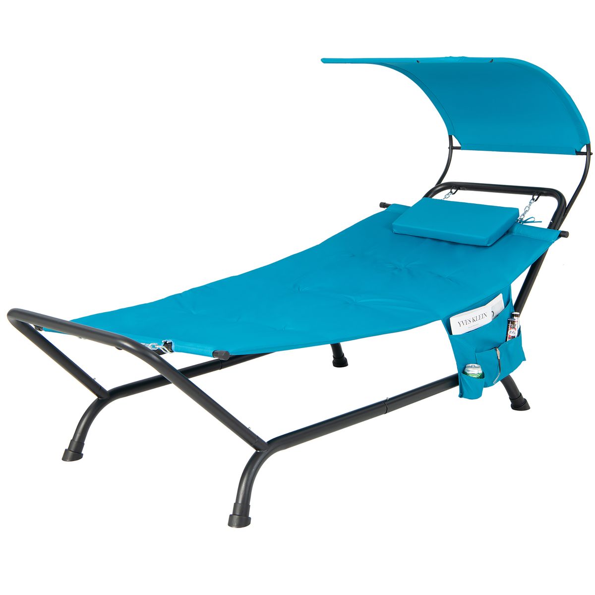 Patio Hanging Chaise Lounge Chair with Canopy, Cushion Pillow, and Storage Bag - Blue