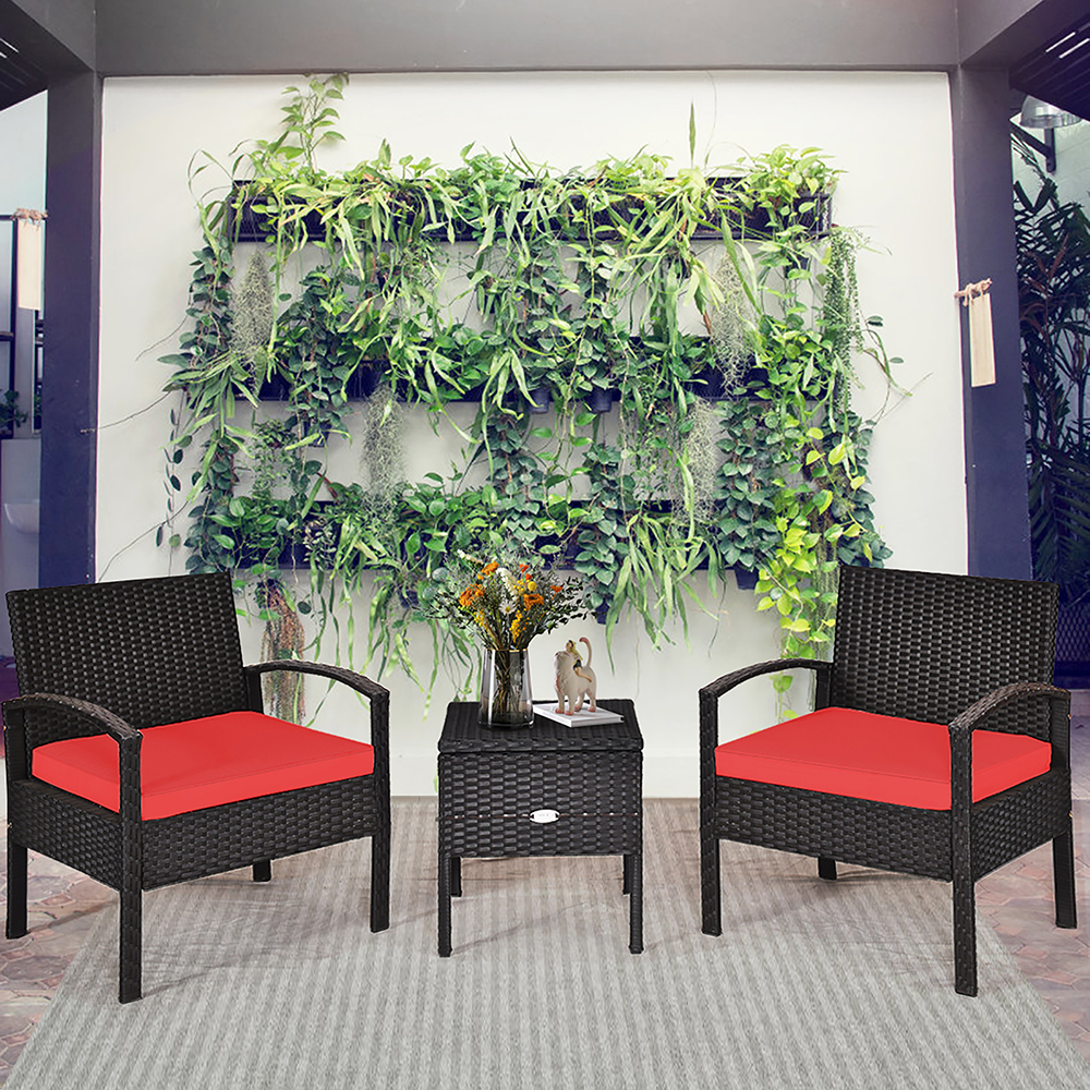 Photos - Garden Furniture Costway 3-Piece Patio Rattan Furniture Set - Red HW63757RE 