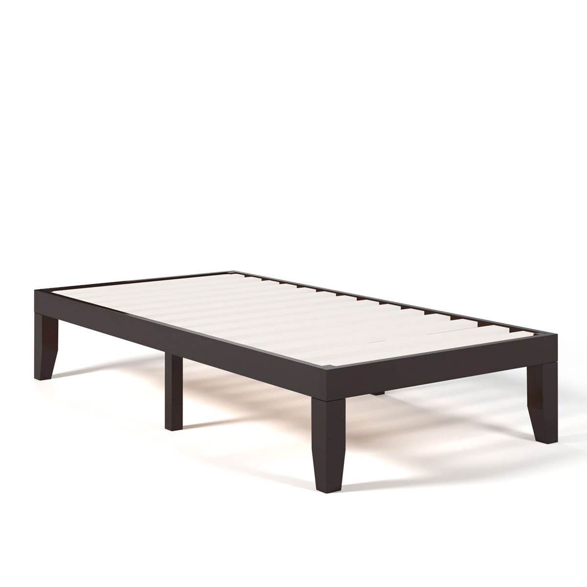Photos - Bed Frame Costway 14'' Wooden   - Wooden Bed Espresso HW63258BN (Twin)