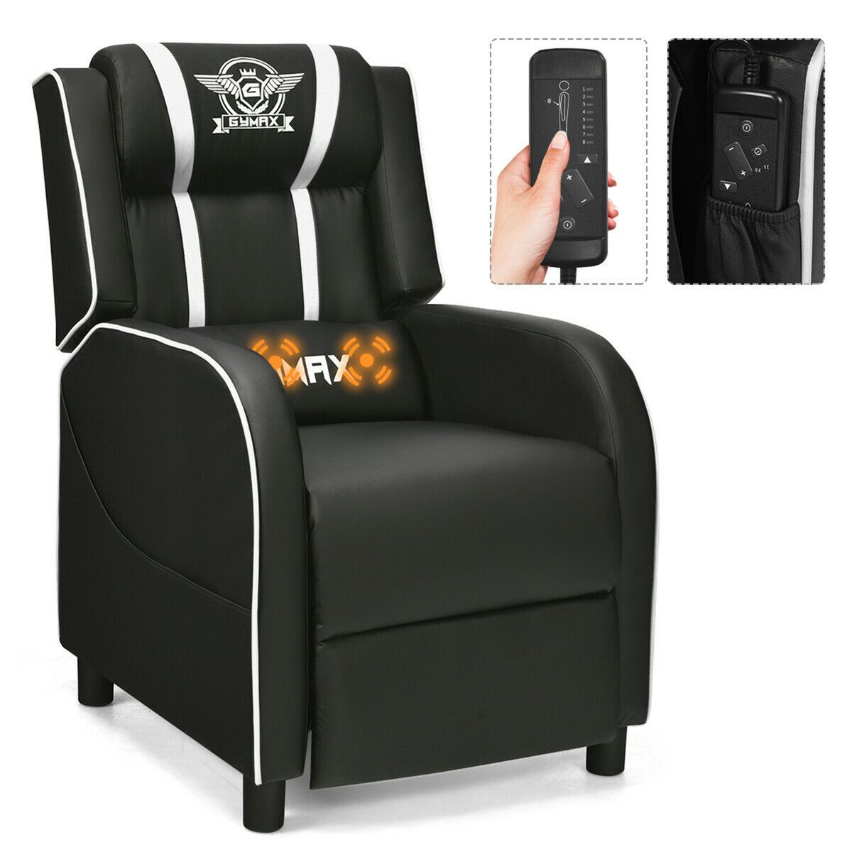 Massage Gaming Recliner PU Leather Chair with Footrest  Remote  Gaming Recliner Chair WH