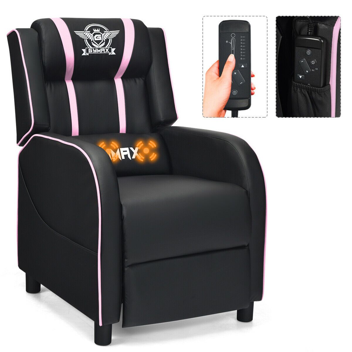 Photos - Sofa Costway Private Label Massage Gaming Recliner PU Leather Chair with Footrest & Remote - Gaming Recliner Chair PI HW65746PI 