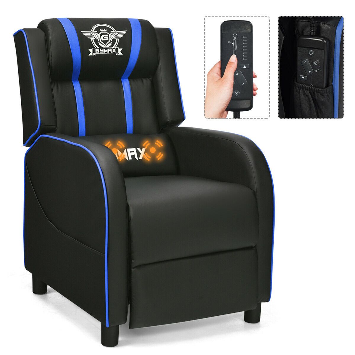 Massage Gaming Recliner PU Leather Chair with Footrest  Remote  Gaming Recliner Chair BL