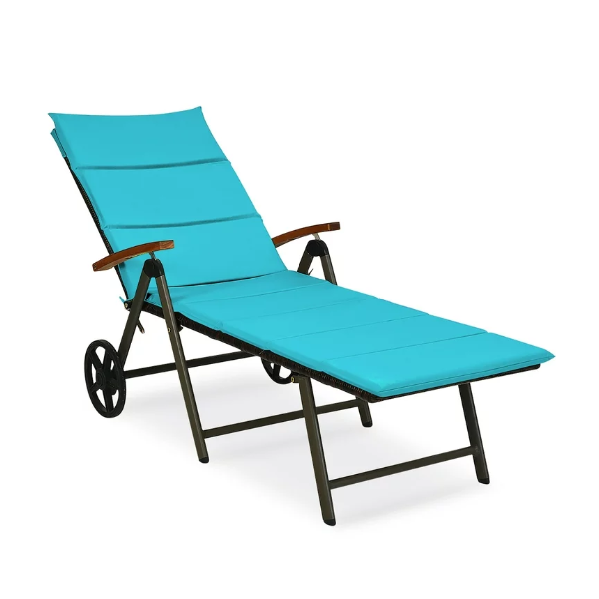 Photos - Garden Furniture Goplus Aluminum and Rattan 5-Position Lounger - Turquoise HW63221TU 