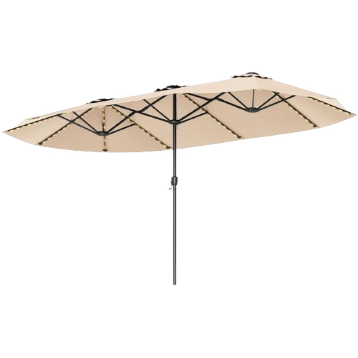 Extra-Large Patio Umbrella with LED Solar Lights - Patio Umbrella-Beige