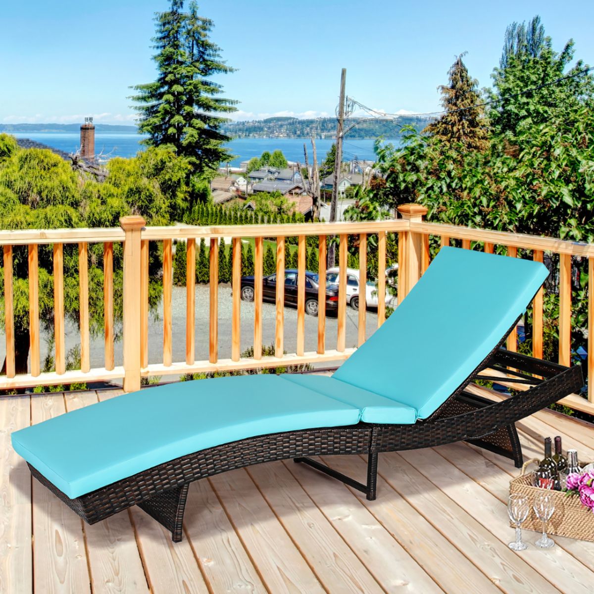 Photos - Chair Costway Patio Rattan Folding Chaise Lounge  - Lounge  TURQUOISE OP70693TU 