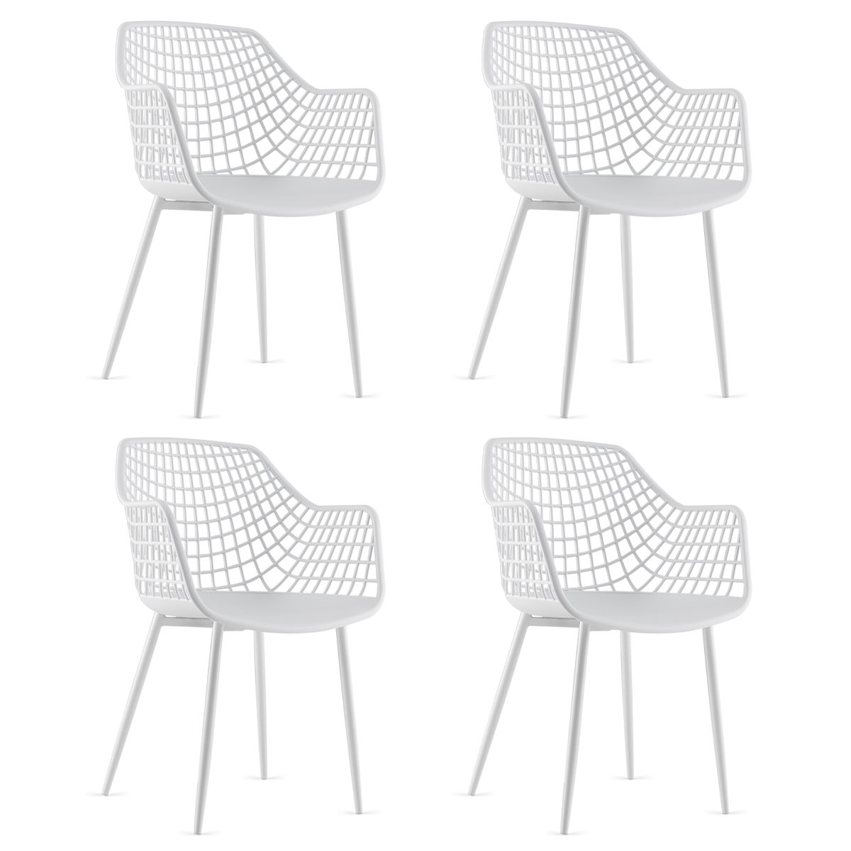 Modern Dining Chair with Metal Legs (Set of 4) - Dining Chair-White
