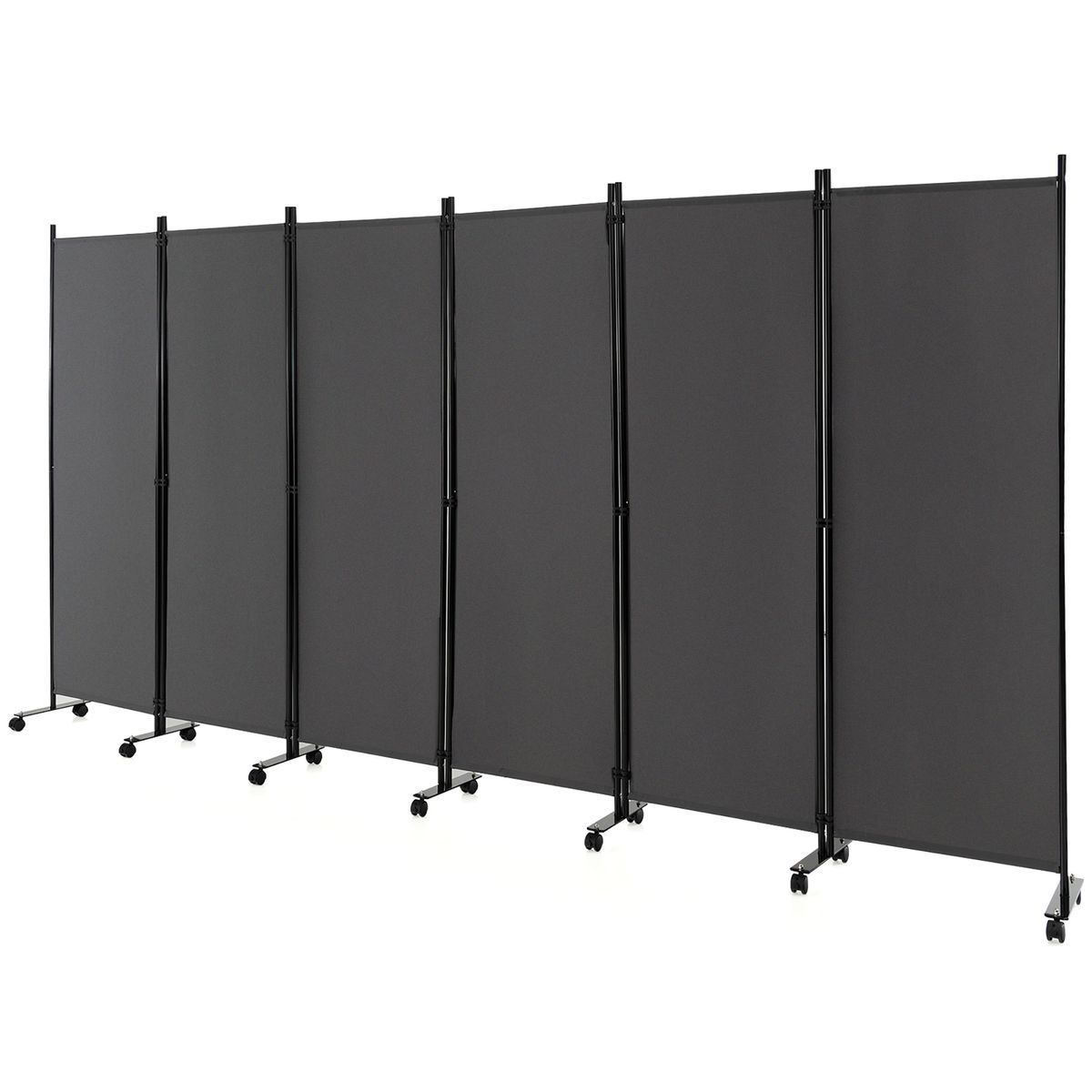 6-Panel 5.7-Foot Tall Rolling Room Divider on Wheels - Privacy Screen-GR