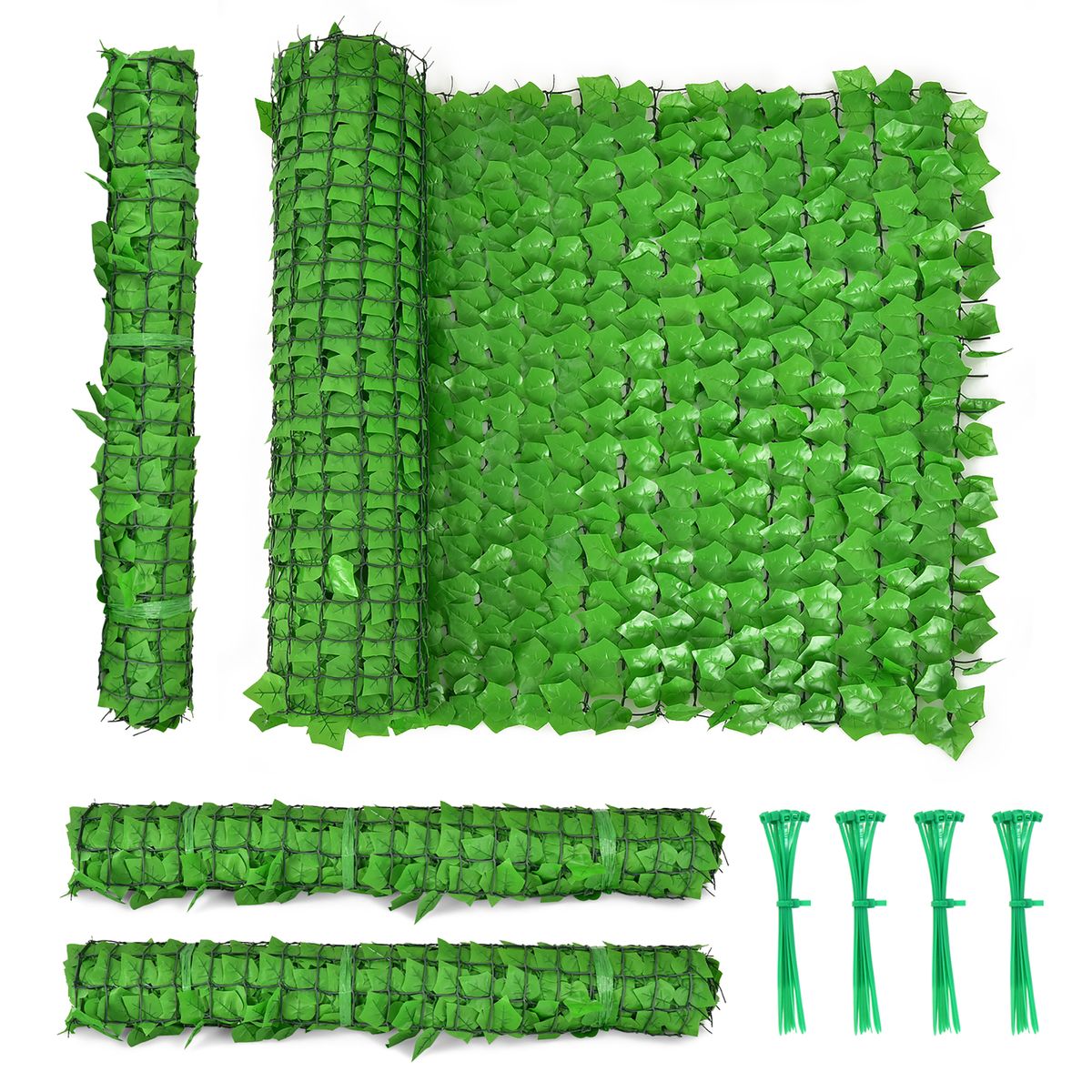 1 Pc 118x39in Artificial Ivy Privacy Fence Screen Faux Hedge Vine - Green