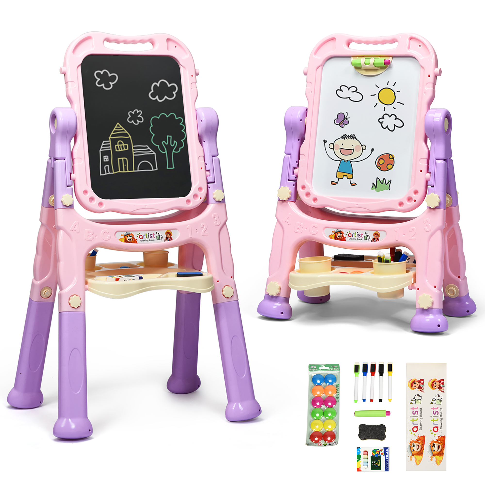 Height Adjustable Kids' Magnetic Double Sided Easel - Pink