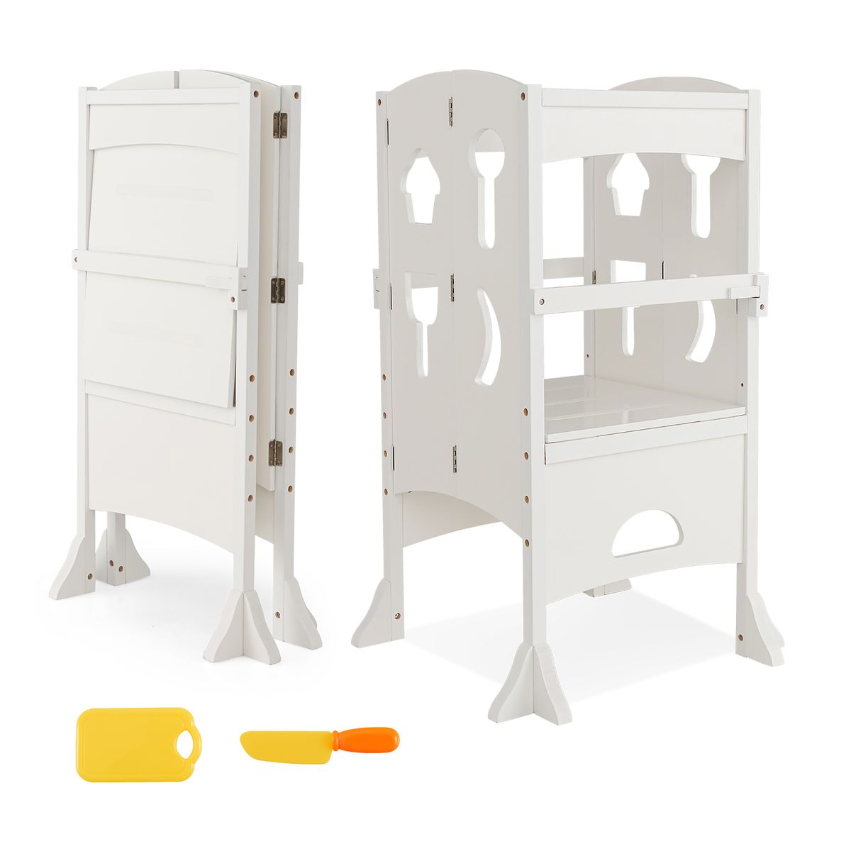 Toddler's Foldable Wooden Step Stool - White