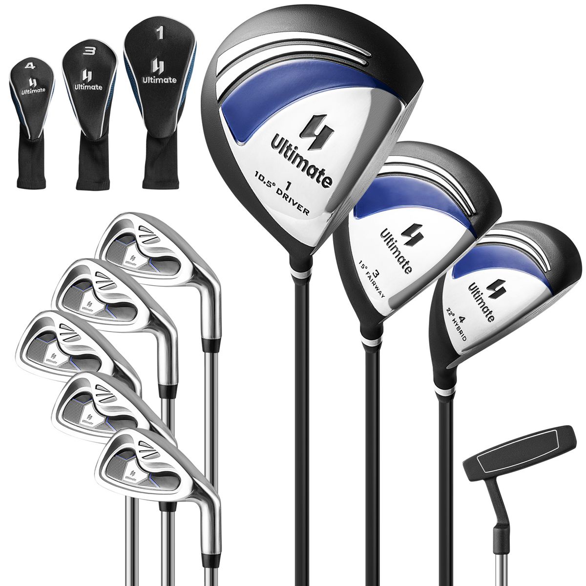 Men's 9-Piece Complete Golf Club Set (Right Hand) - Golf Club Set Navy