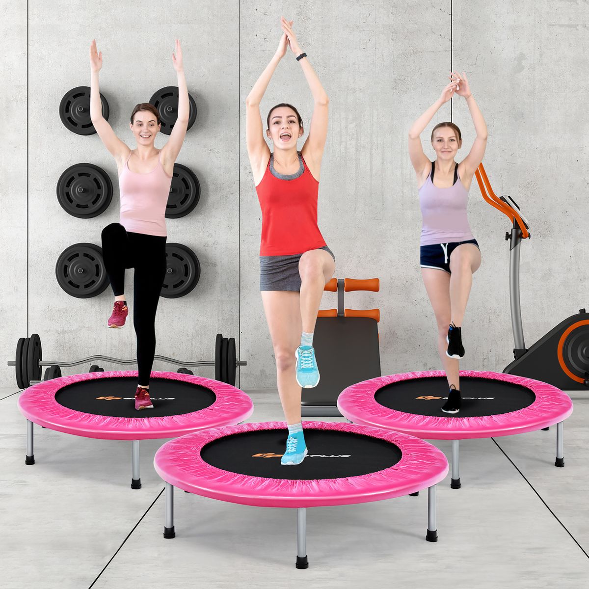 38-Inch Mini Folding Rebounder Fitness Trampoline - Pink