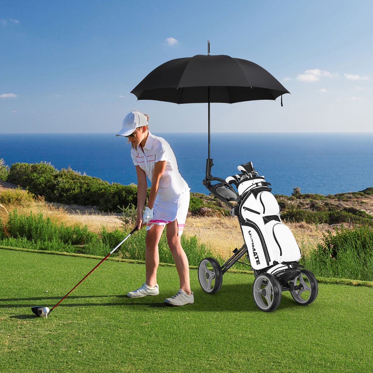 Folding 4-Wheel Golf Push Cart with Adjustable Handle - Golf Push Cart BL