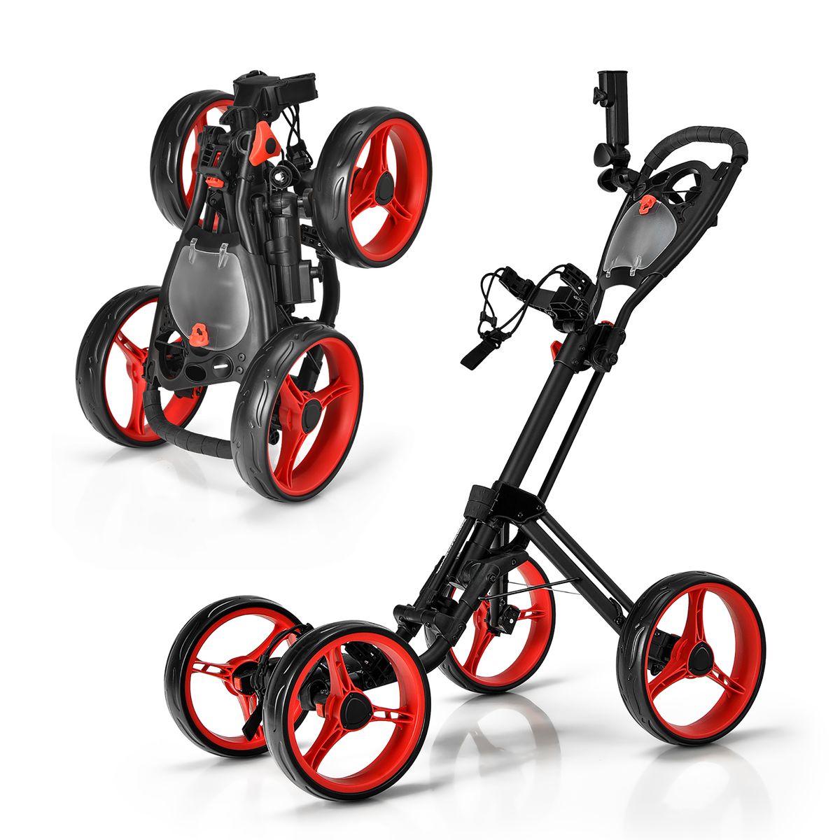 Folding 4-Wheel Golf Push Cart with Adjustable Handle - Golf Push Cart RE