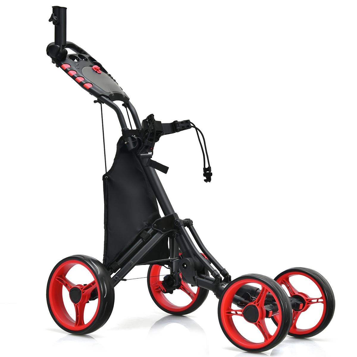 Goplus Folding 4-Wheel Golf Push Cart with Bag Scoreboard - Red