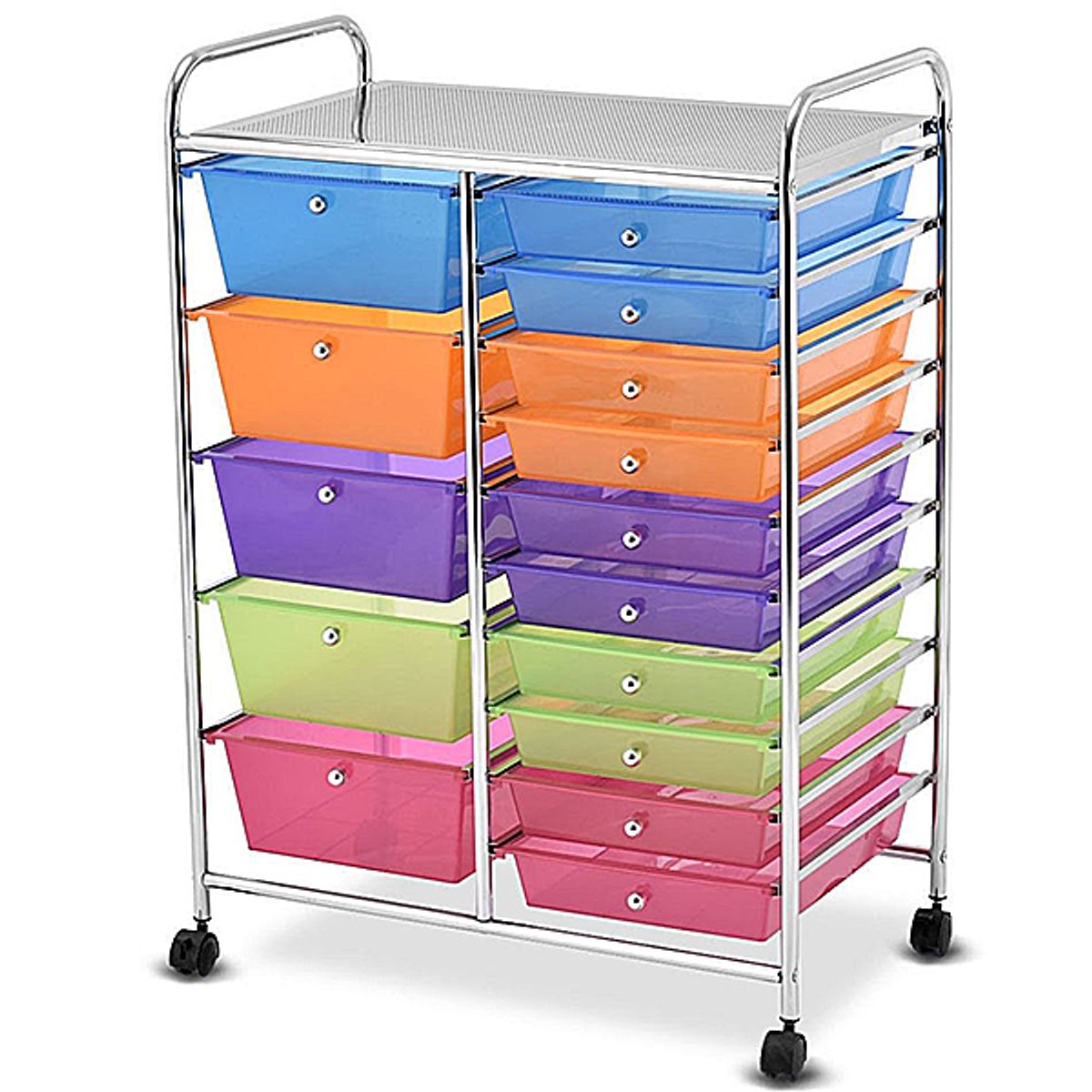 Rolling 15-Drawer Storage Cart - Clear Multi-Color