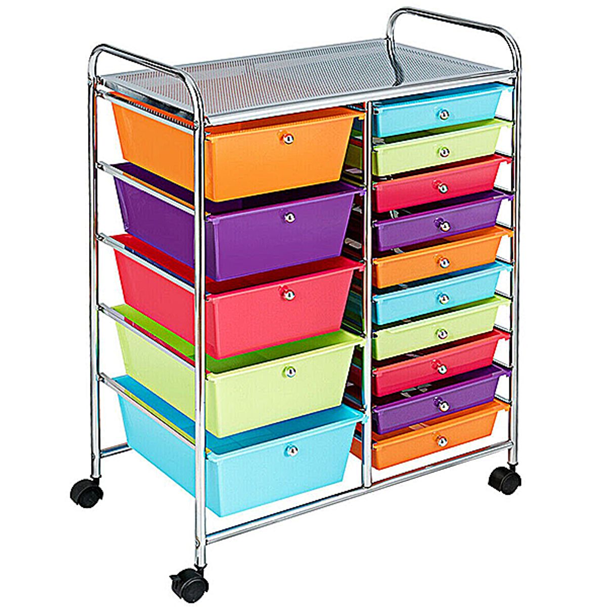Rolling 15-Drawer Storage Cart - Deep Multi-Color