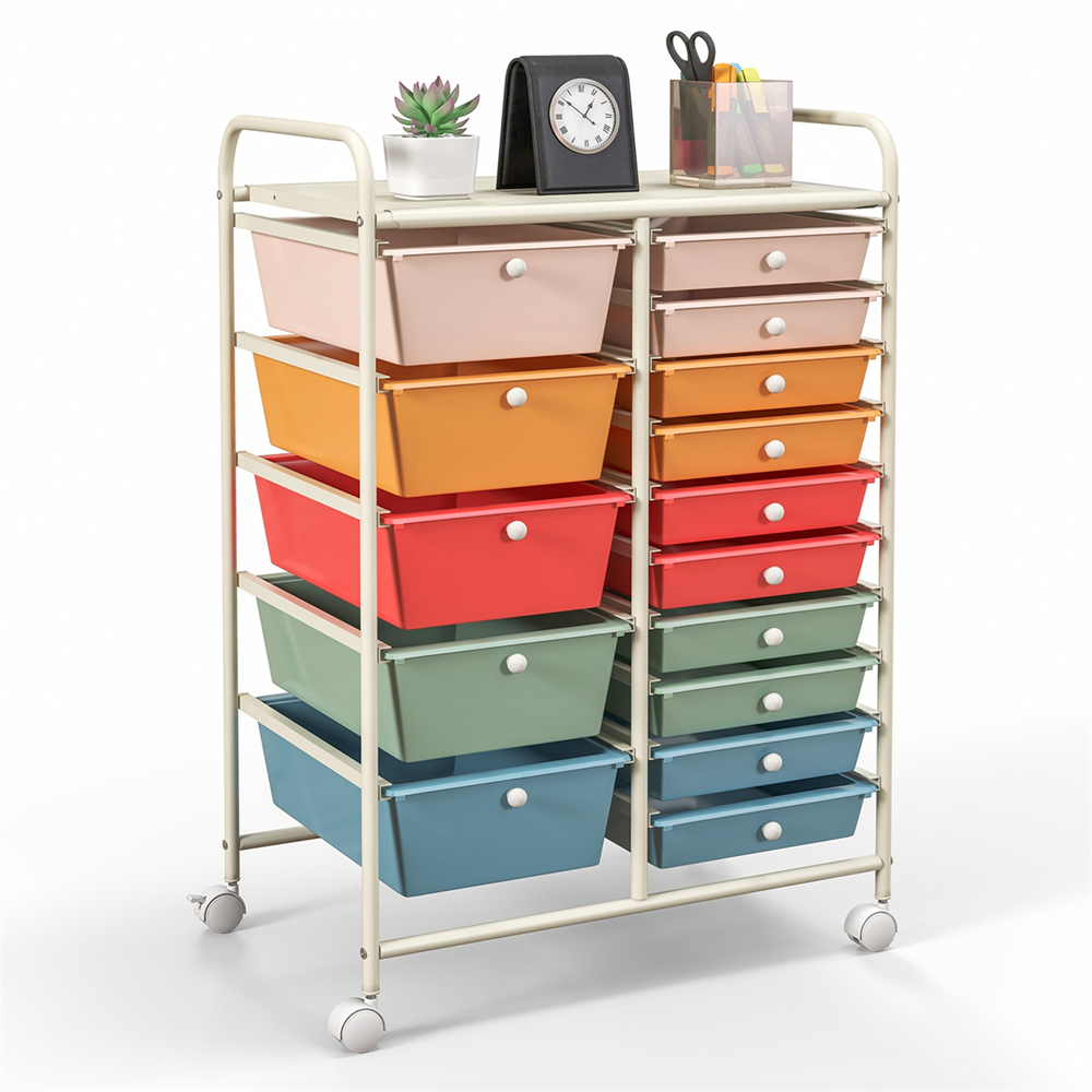 15 Drawer Rolling Storage Cart Tools Scrapbook Paper Office School Organizer - White