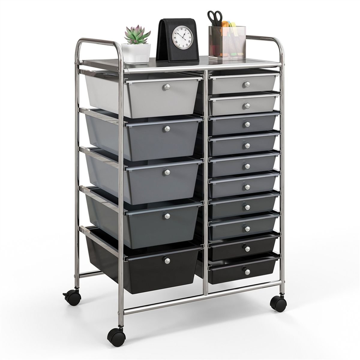 15 Drawer Rolling Storage Cart Tools Scrapbook Paper Office School Organizer - Grey