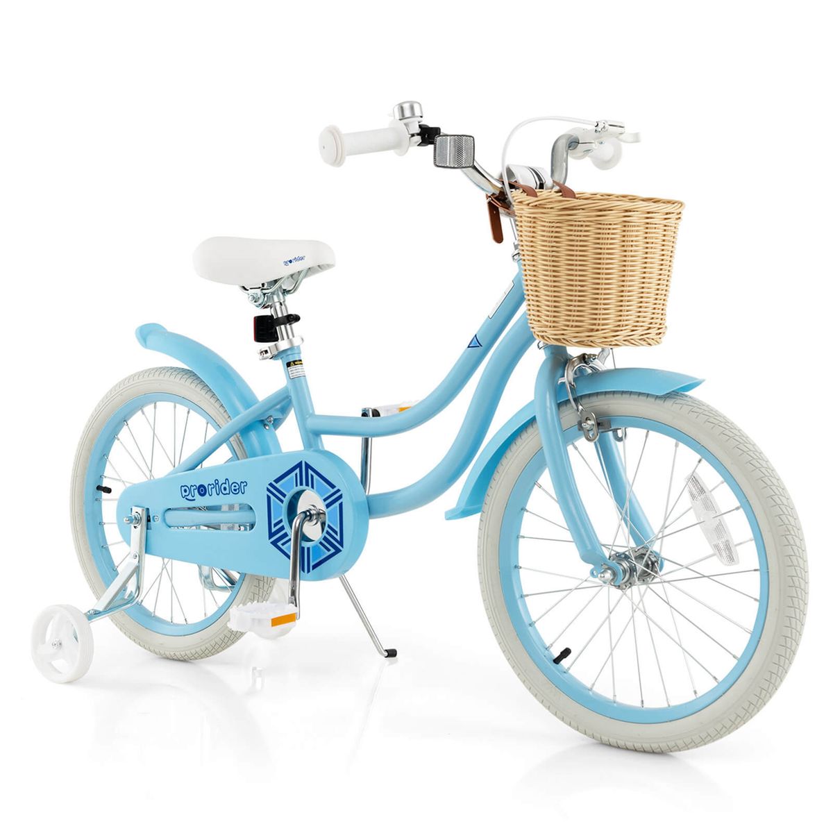 Adjustable Childs Bike with Training Wheels and Basket   Prorider 18 Kids Bike Blue