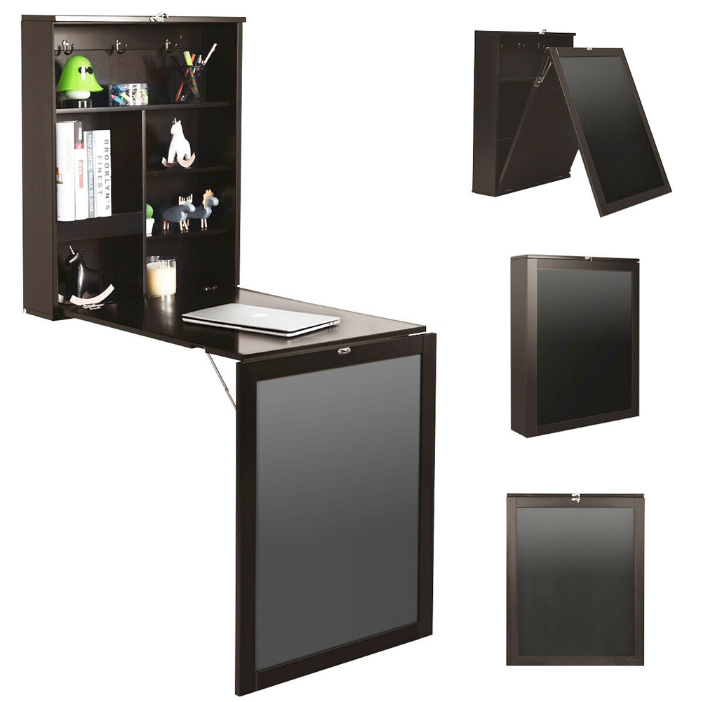 Wall-Mounted Fold Out Convertible Chalkboard Desk - Brown