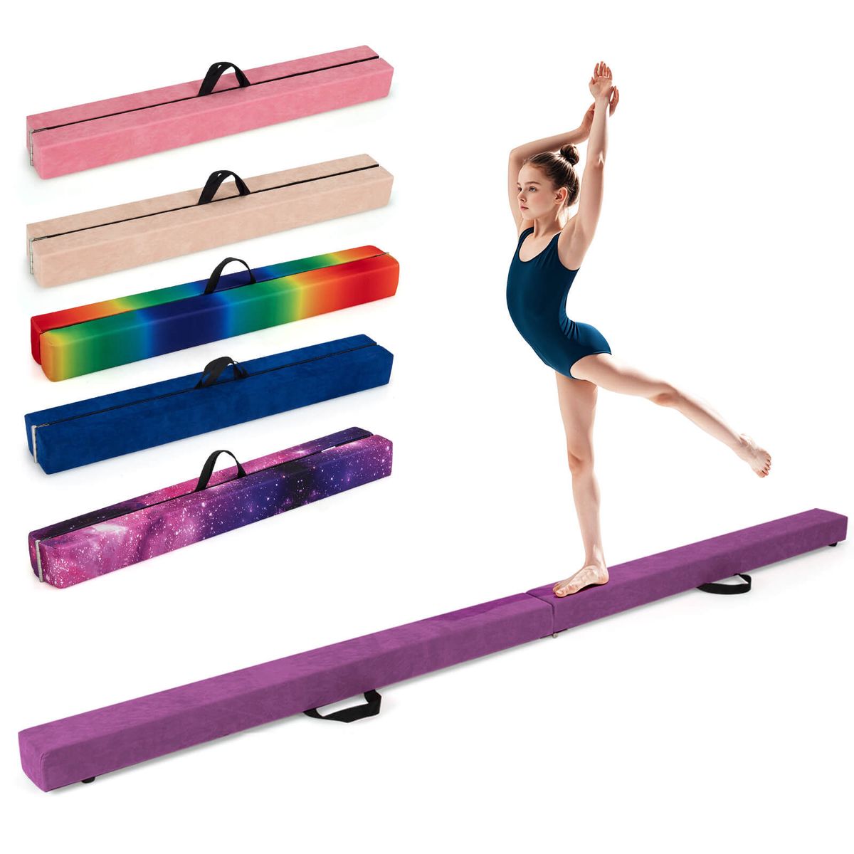 8FT Folding Gymnastic Beam with AntiSlip Base  Gymnastic BeamPurple
