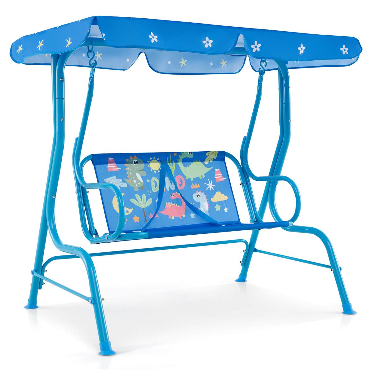 2-Seat Toddler Porch Swing with Metal Stand and Adjustable Canopy - Porch Swing-Navy