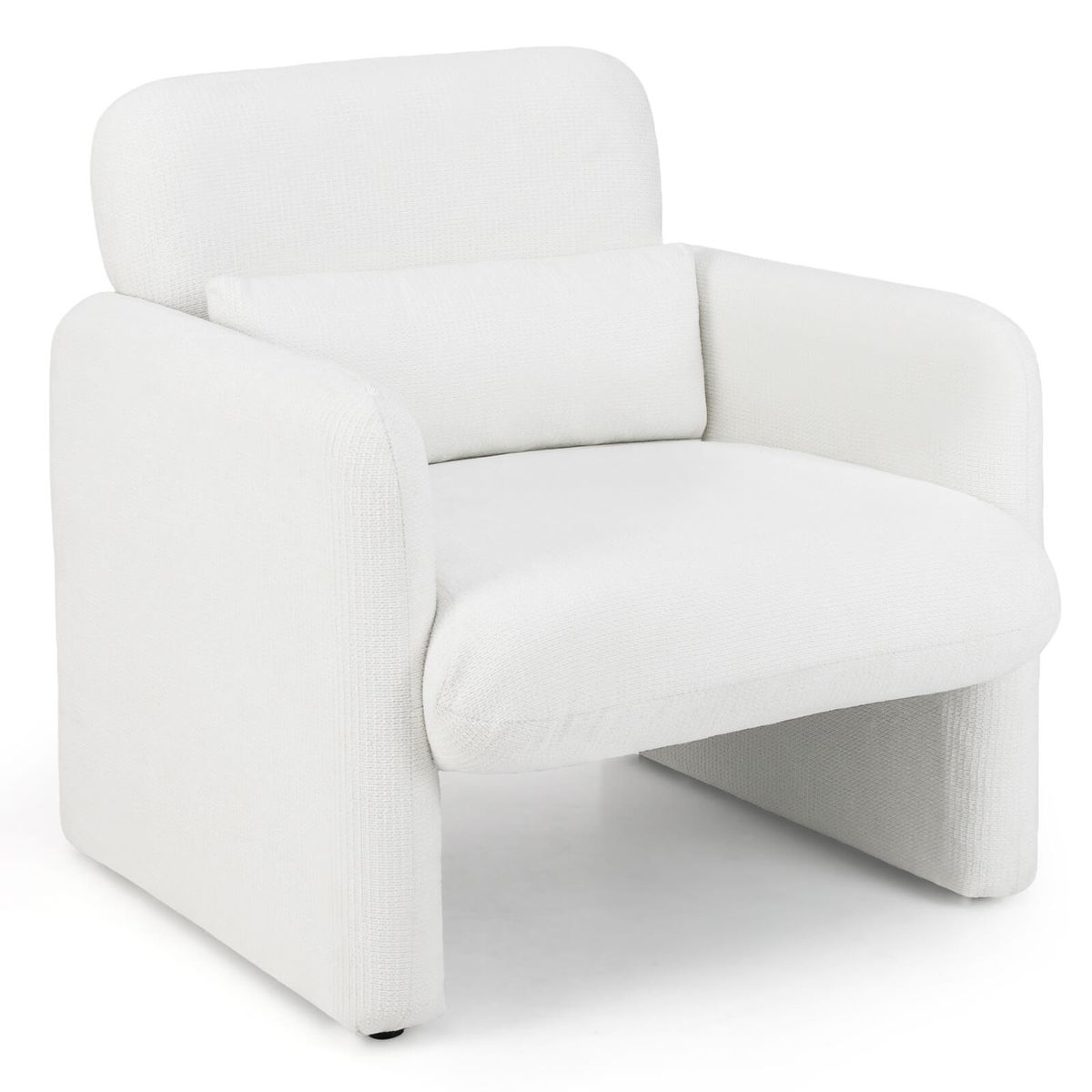 Costway Chenille Accent Chair with Removable Lumbar Pillow Thick Seat Cushion Backrest - White