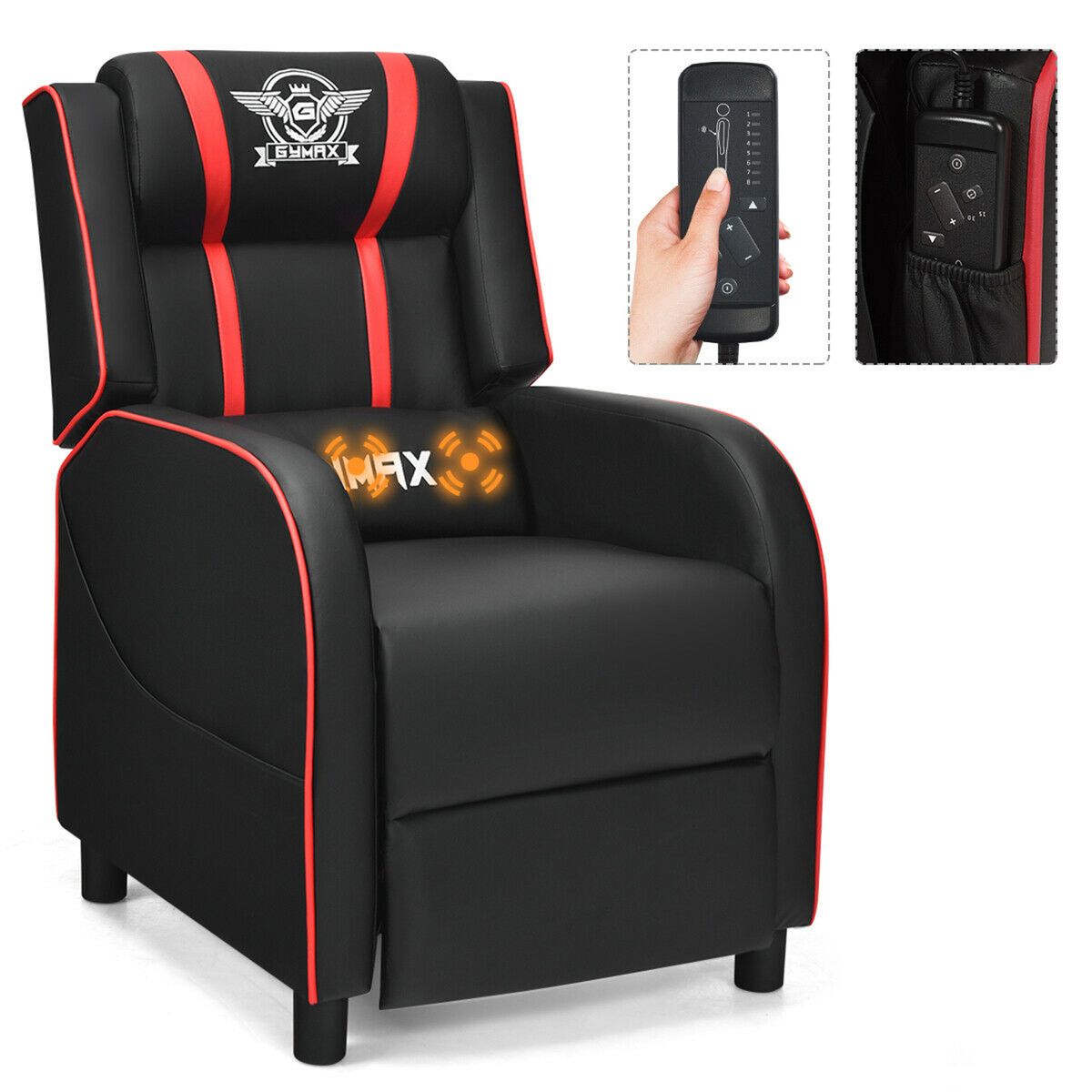 Massage Gaming Recliner PU Leather Chair with Footrest  Remote  Gaming Recliner Chair RE