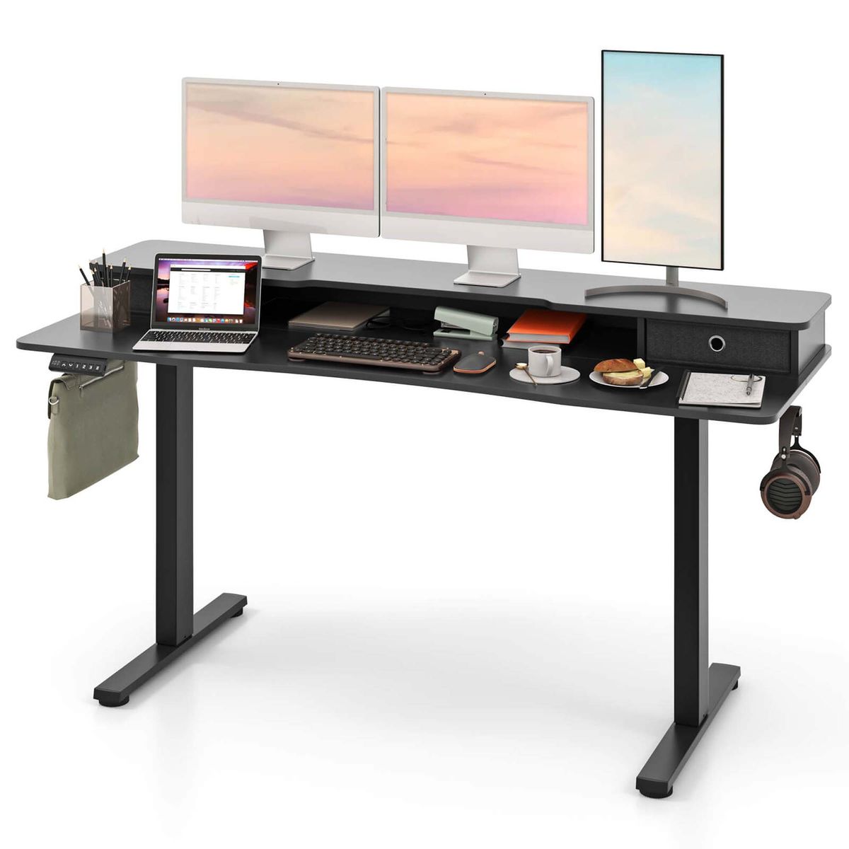 63" x 24" Electric Standing Desk with 2 Foldable Drawers - Standing Desk -Black