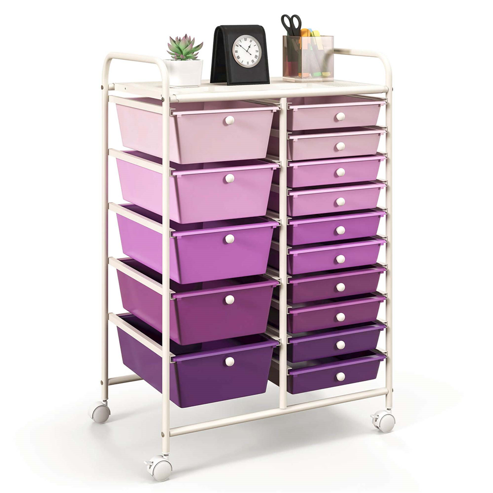 15 Drawer Rolling Storage Cart Tools Scrapbook Paper Office School Organizer - Purple