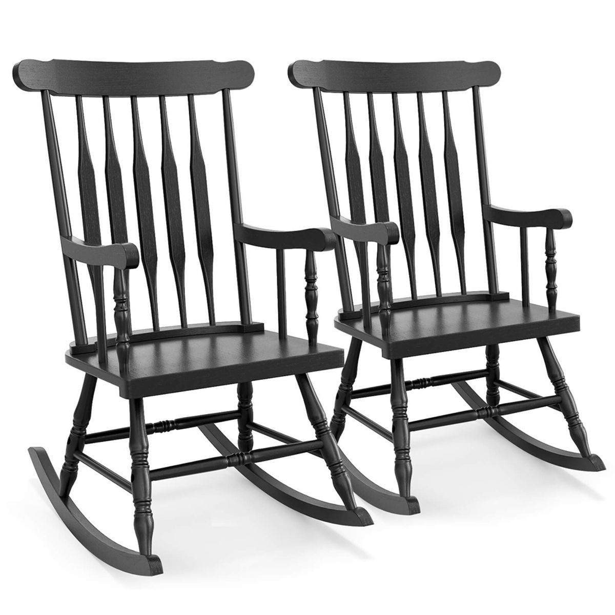 Glossy Finish Wooden Rocking Chairs (Set of 2) - Black