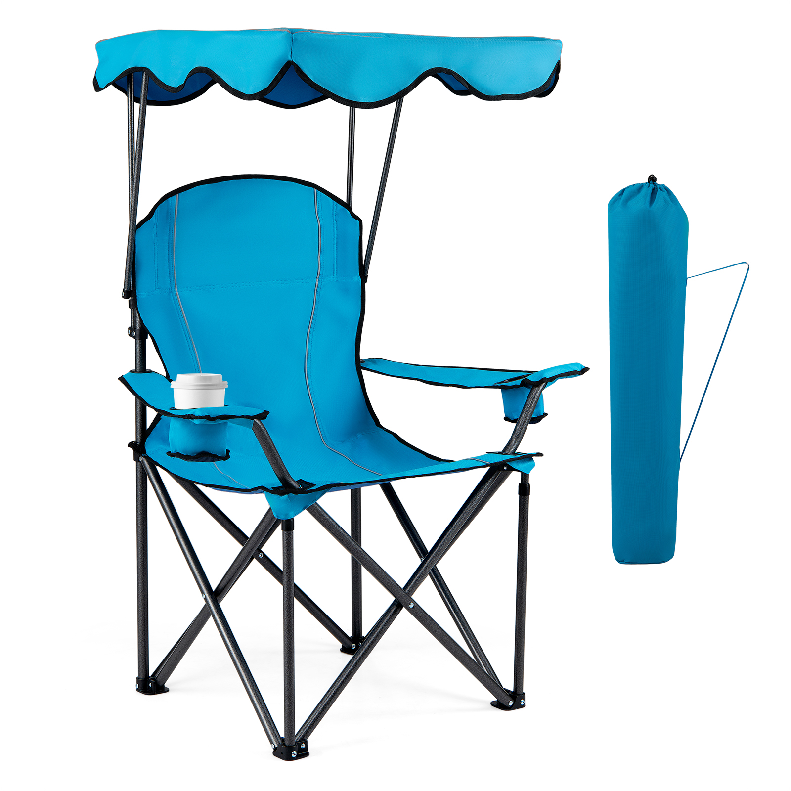 Portable Folding Beach Canopy Chair with Cupholders - Blue