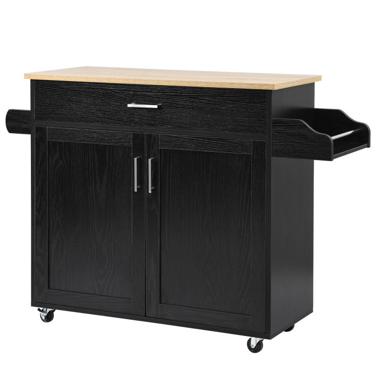 Rolling Kitchen Island Cart with Towel and Spice Rack - Rolling Kitchen Island Cart BK