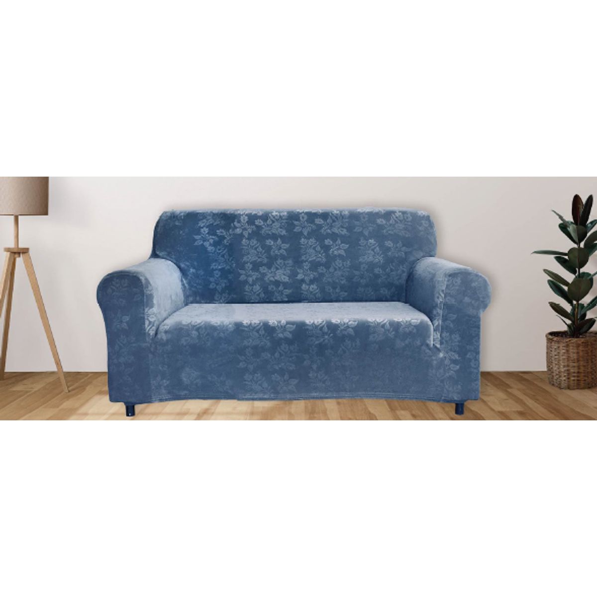 Photos - Furniture Cover Private Label Rich Floral Pattern Velvet Stretch Slipcovers - Loveseat-Blue VELVET LOVE BLUE