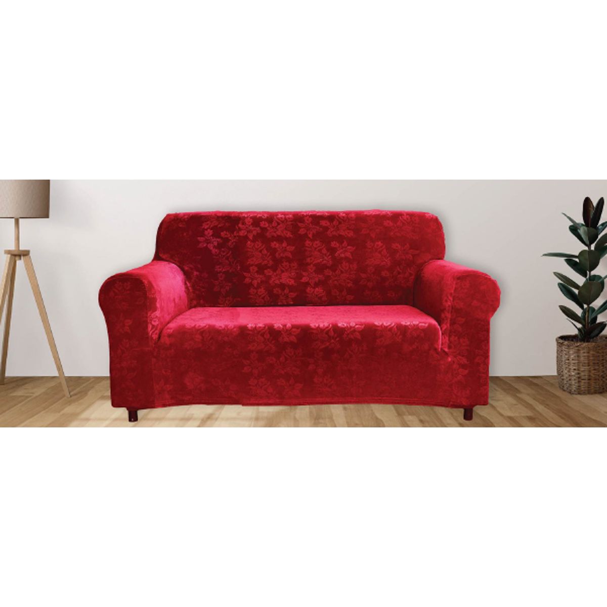 Rich Floral Pattern Velvet Stretch Slipcovers - Loveseat-Burgundy