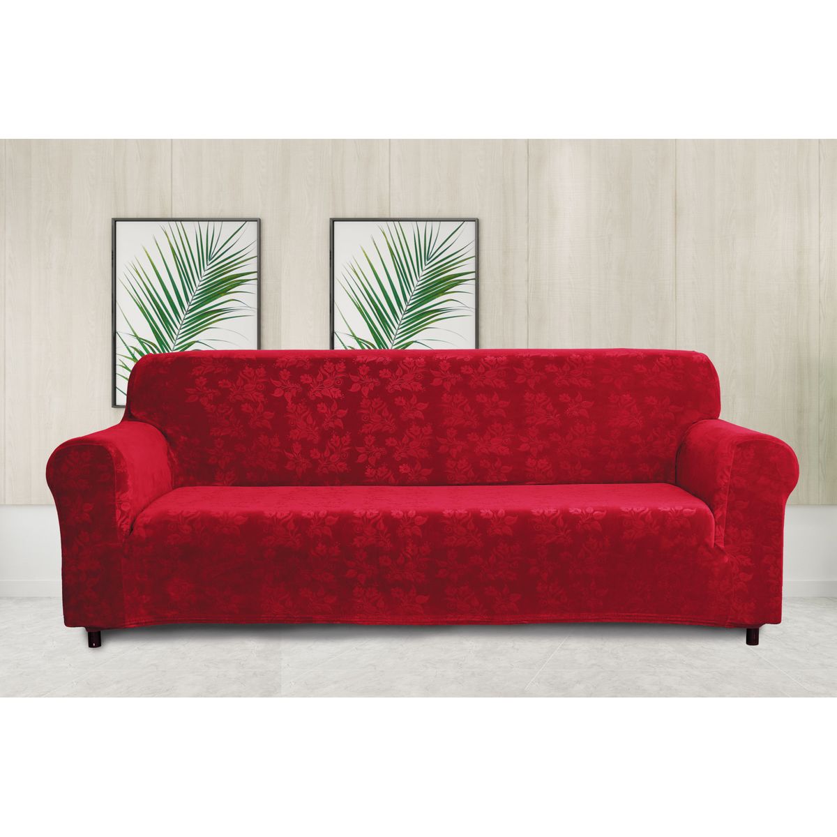 Rich Floral Pattern Velvet Stretch Slipcovers - Sofa-Burgundy