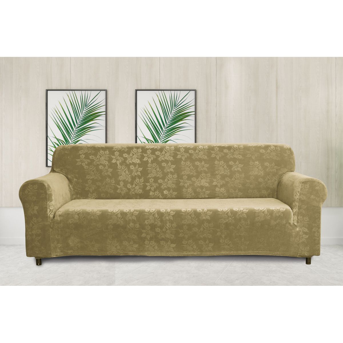 Photos - Furniture Cover Private Label Rich Floral Pattern Velvet Stretch Slipcovers - Sofa-Taupe VELVET SOFA TAUPE