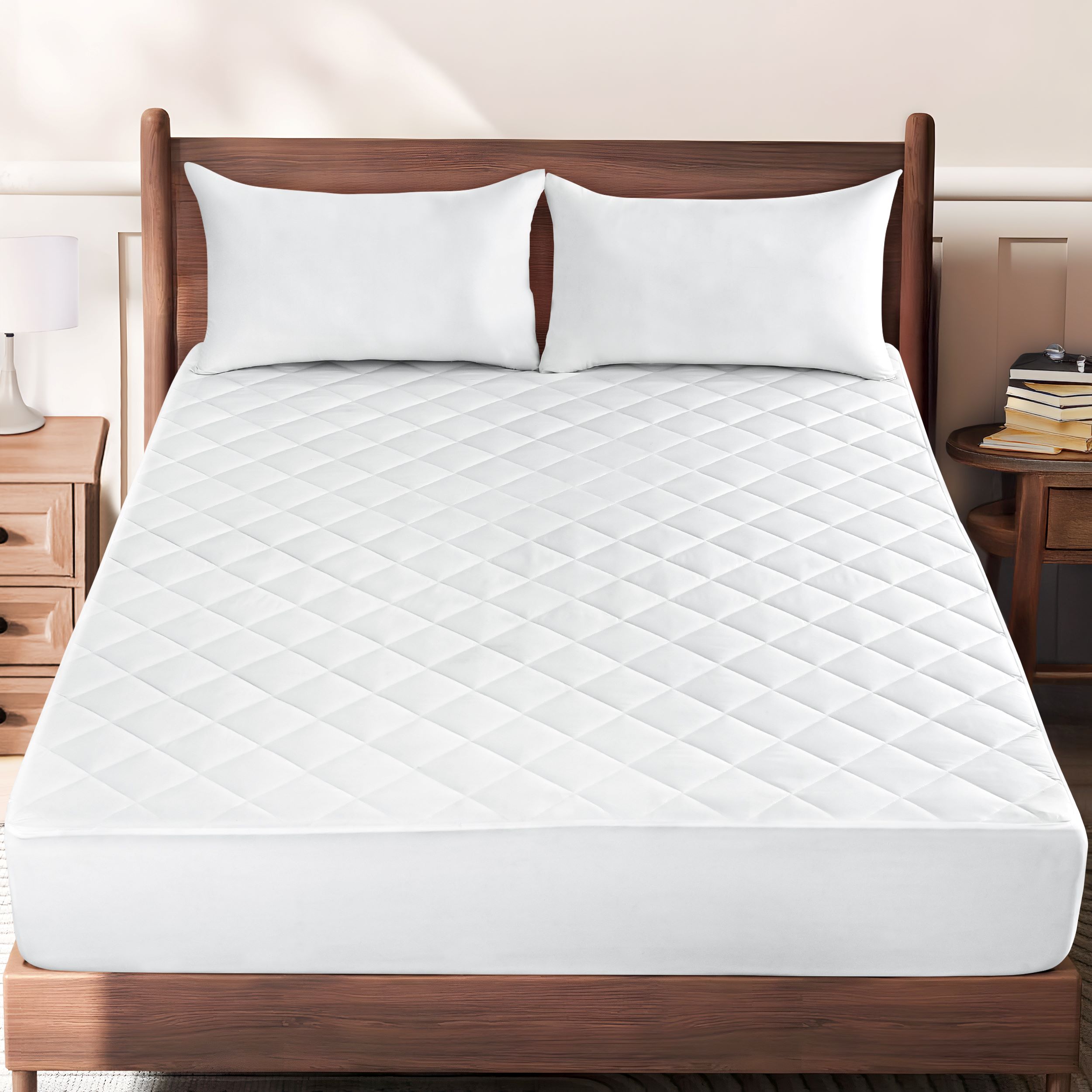 100% Waterproof Quilted Mattress Pad, Soft & Noiseless Topper - Full-White