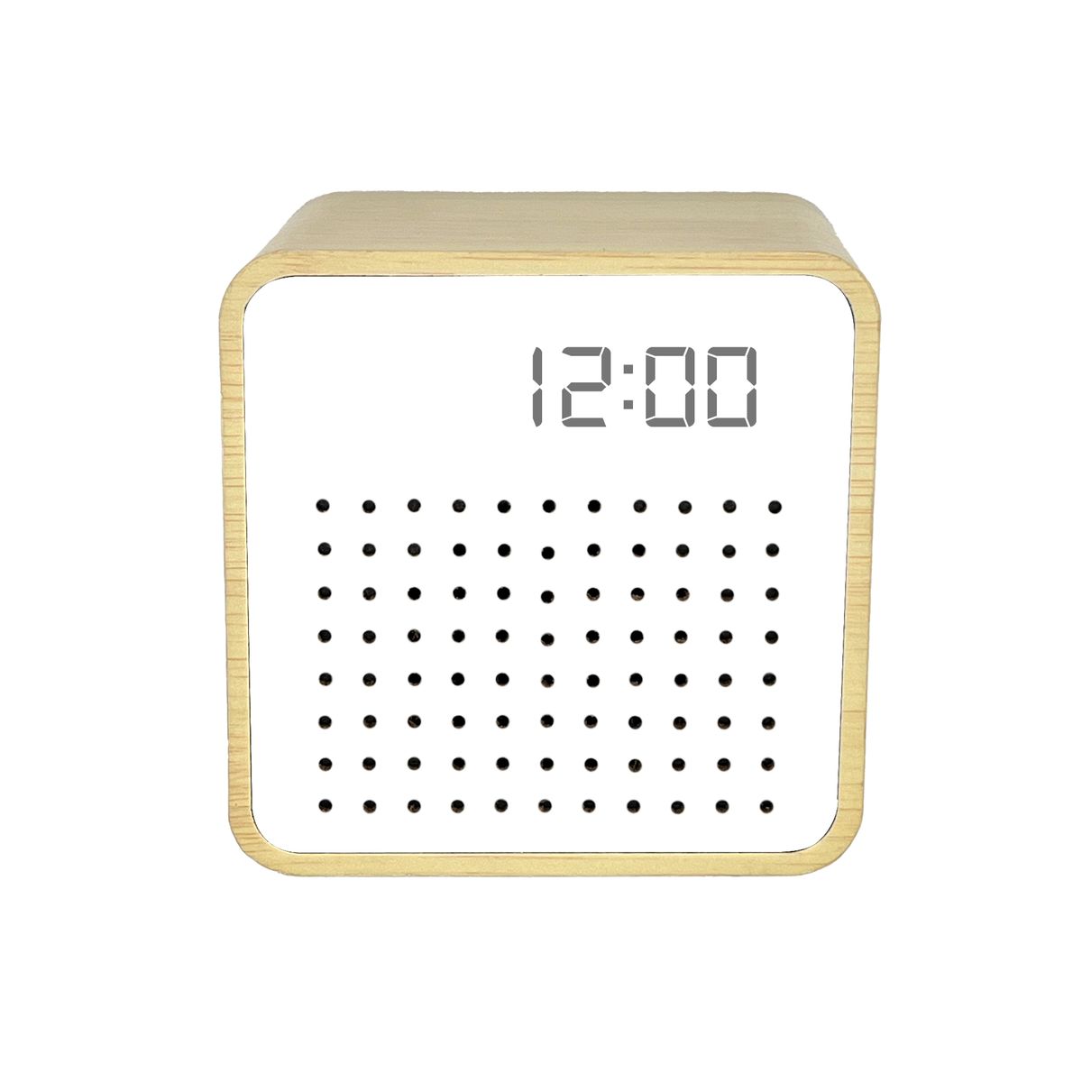Retro Mini Wooden Bluetooth Speaker with Alarm Clock and Sound Activation - White