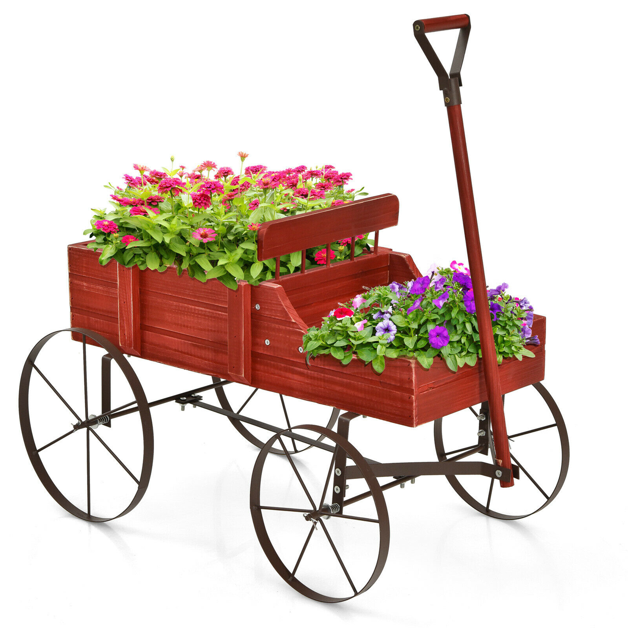Photos - Flower Pot Costway Wooden Wagon Garden Planter with Wheels - Garden Plant Planter-Red GT3662RE 