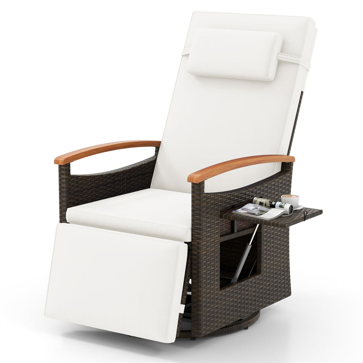 Outdoor 360 Swivel Rattan Recliner Chair  White